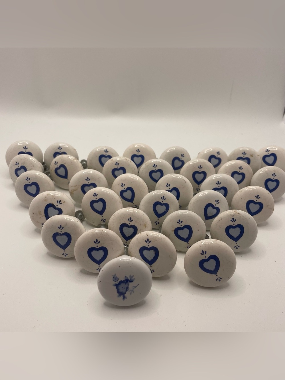 Ceramic Drawer Knobs Lot 33 White Blue Heart Cabinet Pulls Hardware Farmhouse